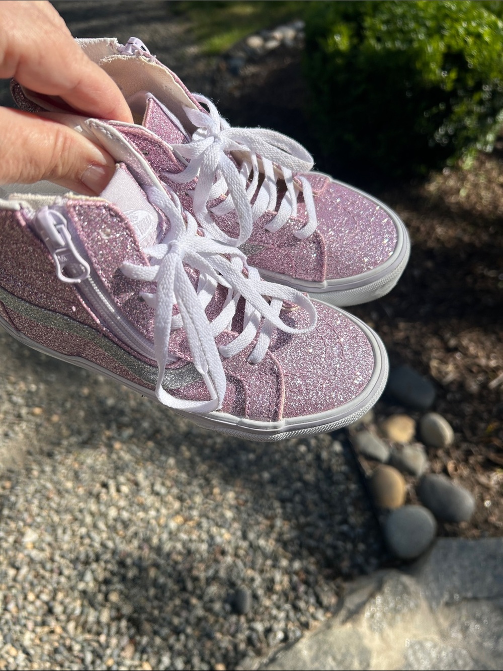 Vans Pink Glitter High-Top Sneakers with White Laces